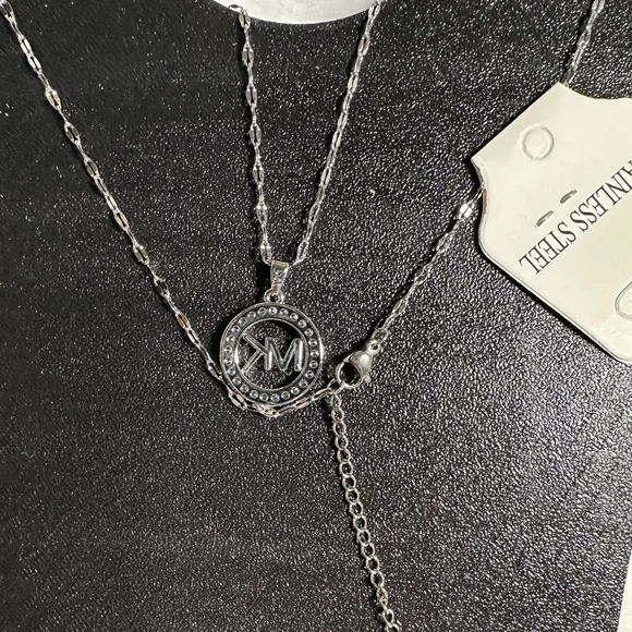 Michael Kors Silver Crystal Logo Necklace - Picture 3 of 4